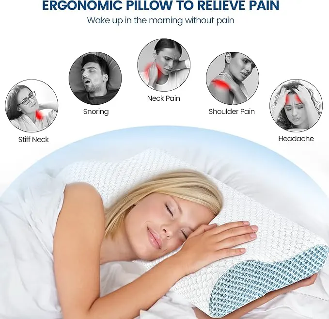 A diagram labeling the parts of a high-quality memory foam pillow (cover, cooling gel layer, core foam, etc.)